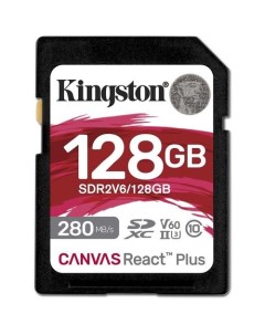 Карта памяти SDXC UHS II Canvas React Plus 128 ГБ 280 МБ с Class 10 SDR2V6 128GB 1 шт без адаптера Kingston
