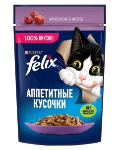 Аппетитные кусочки пауч для кошек кусочки в желе Ягненок 75 г Felix