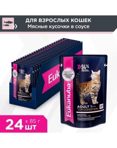 Cat пауч для взрослых кошек кусочки в соусе Лосось 85 г упаковка 24 шт Eukanuba