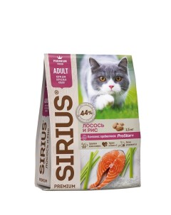 Сухой корм для взрослых кошек Лосось и рис 1 5 кг Сириус
