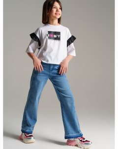 Брюки текстильные джинсовые для девочек Playtoday tween