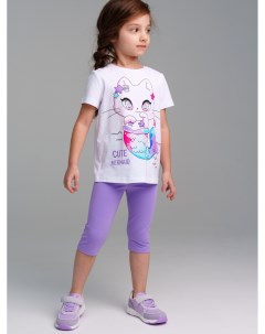 Комплект трикотажный для девочек брюки легинсы укороченные фуфайка футболка Playtoday kids