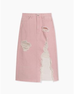 Розовая юбка миди с разрезом и бахромой Gloria jeans