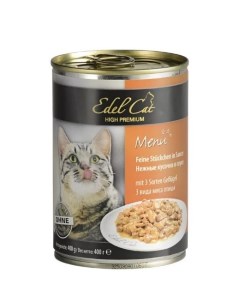Консервы для кошек кусочки в соусе 3 вида мяса 400 г Edel cat