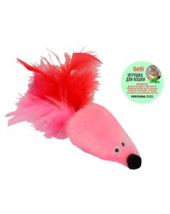 Игрушка Мышь с мятой и хвостом перо пышное для кошек Розовый Gosi