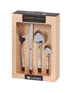 Набор столовых приборов нержавеющая сталь 24 предмета столовый подарочная упаковка Sydney Gold Daniks