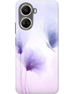 Силиконовый чехол на Huawei nova 10 SE с принтом Бабочка и фиолетовые цветы прозрачный Gosso cases