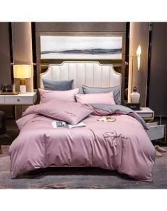 Комплект постельного белья жатка евро розовый серый Mency