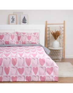 Комплект постельного белья Hearts полутораспальный сатин розовый Lovelife
