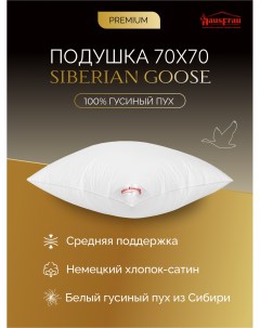 Подушка Siberian Goose пуховая средняя 70х70 см Hausfrau