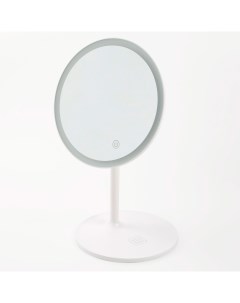 Зеркало настольное 33 см с подсветкой на подставке пластик круглое белое Vesta Kuchenland