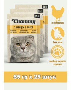 Влажный корм для кошек курица в соусе 25шт по 85г Chammy
