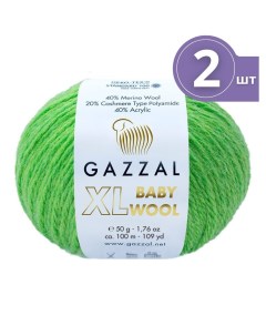 Пряжа Baby Wool XL Газзал Беби Вул 2 мотка Цвет Зеленый 821 100м 50 г Gazzal