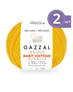 Пряжа Baby Cotton XL Беби Коттон XL 2 мотка Цвет 3417 Жёлтый 50 г 105м Gazzal