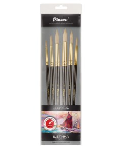 Набор кистей щетина CLASSIC Plein Air 6 шт круглые короткая ручка Pinax