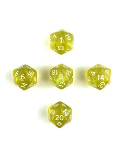 Кубик двадцатигранный желтый прозрачный D20 для настольных и ролевых игр 5 шт Zodiac