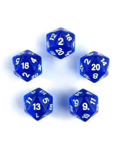 Кубик двадцатигранный синий прозрачный D20 для настольных и ролевых игр набор 5 шт Zodiac