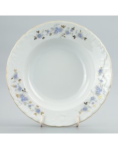 Тарелка глубокая 22 5 см Rococo декор Голубые цветы отводка золото Nobrand