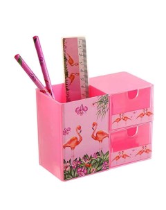 Набор настольный детский Фламинго подставка 2 карандаша линейка точилка ластик блокнот 8 Calligrata