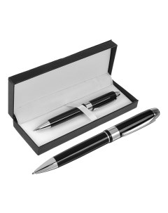 Ручка подарочная шариковая в кожзам футляре поворотная черно серебристый корпус Calligrata