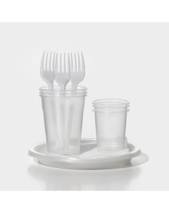 Набор пластиковой одноразовой посуды на 3 персоны стакан 200 мл стопка 100 мл вилки тарелки плоские  Не забыли!