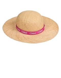 Шляпа соломенная с лентой и логотипом бежевая Chloe