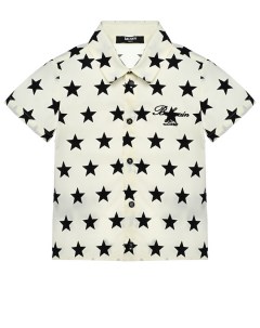 Рубашка со звездами и логотипом белая Balmain