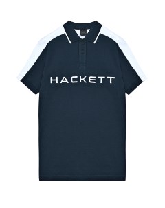 Футболка поло синяя с белым лого Hackett london