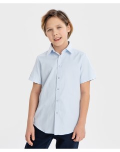 Рубашка в рубчик с коротким рукавом голубая Button blue