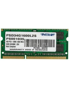 Оперативная память PSD34G1600L2S DDR3L 1x 4ГБ 1600МГц для ноутбуков SO DIMM Ret Patriòt
