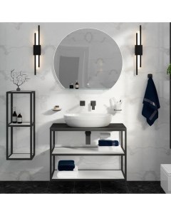 Мебель для ванной Cadro 100 2 х ярусная подвесная белые полки со столешницей и раковиной BB1348 Cezares