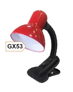 Светильник настольный на прищепке base GX53 без ламп с вилкой и выключателем красный APC53REAY Ecola