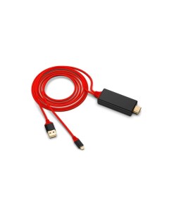 Кабель Lightning 2m на HDMI 1080P красно черный Nobrand