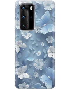 Силиконовый чехол на Huawei P40 Pro с принтом Голубые бабочки Gosso cases