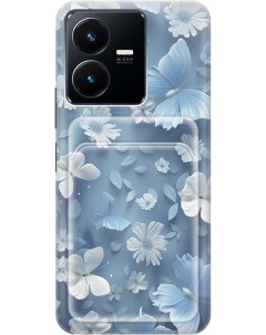 Силиконовый чехол на Vivo Y22 с принтом Голубые бабочки с карманом для карты прозрачный Gosso cases