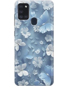 Силиконовый чехол на Samsung Galaxy A21s с принтом Голубые бабочки Gosso cases