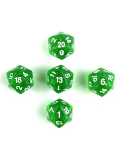 Кубик двадцатигранный зеленый прозрачный D20 для настольных и ролевых игр 5 шт Zodiac