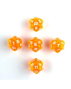 Кубик двадцатигранный оранжевый прозрачный D20 для настольных и ролевых игр 5шт Zodiac