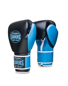 Перчатки боксерские WAVE черно голубой 10 унций Leaders