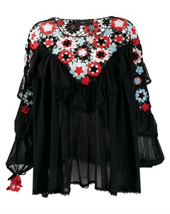 Alanui блузка в технике кроше с цветочным принтом s черный Alanui