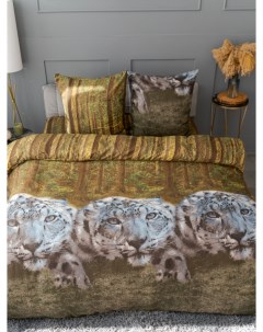 Комплект постельного белья Леопард в лесу евро наволочки 70x70 Pavlina