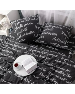 Комплект постельного белья Надписи на черном 2 спальный с евро простынью Nobrand