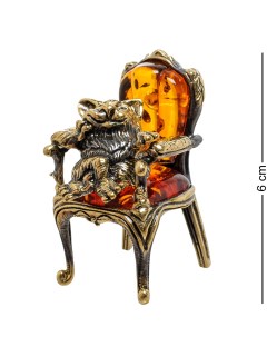 Фигурка Кот в кресле латунь янтарь Народные промыслы
