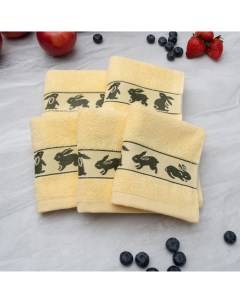 Полотенца махровые кухонные 30х60 см 5 шт в наборе Зайчата желтые Belezza