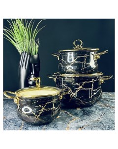 Набор эмалированной посуды для приготовления 6 предметов Черный мрамор 776 053 Lenardi