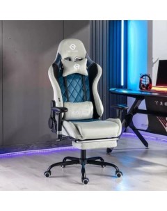 Компьютерное игровое геймерское кресло GT 15 с подножкой серый синий Braunsport
