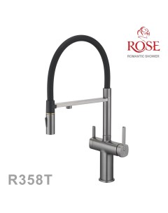 Смеситель для кухни с гибким изливом и подключением фильтра R358T оружейная сталь Rose