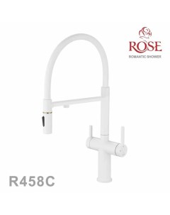 Смеситель для кухни с гибким изливом и подключением фильтра R458С белый Rose