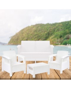 Комплект садовой мебели без подушек Set RT0629 диван стол 2 кресла цвет белый Альтернатива