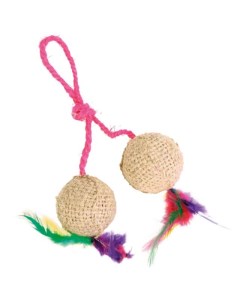 Игрушка для кошек 2 мячика с перьями на верёвке разноцветный джут перья 4 5 см Trixie